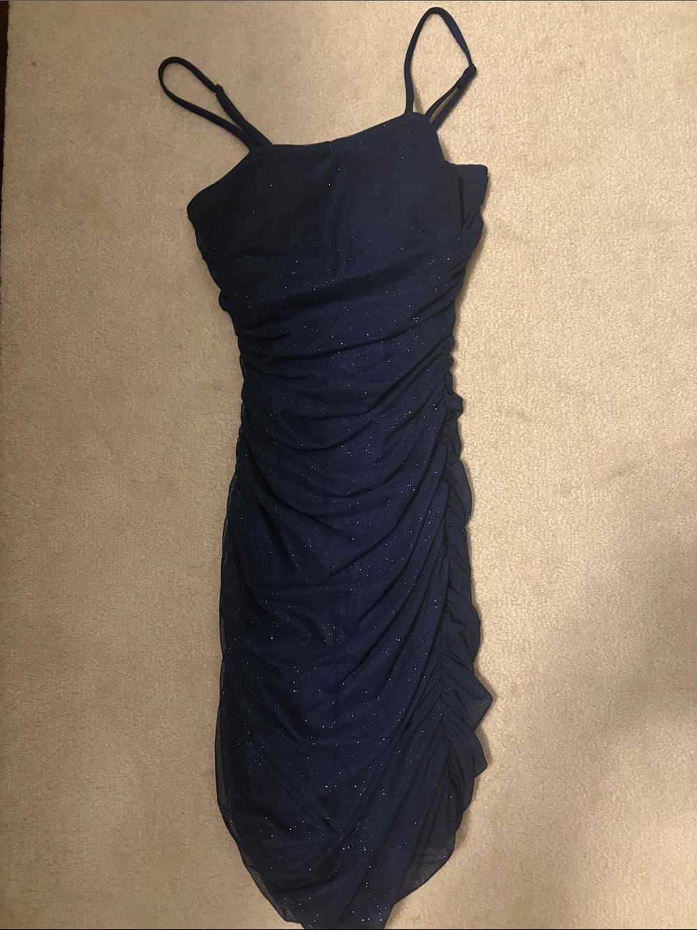 Sparkling Navy Ruched Midi Slip Dress